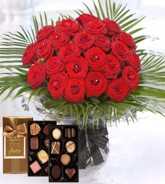 24 Red Roses & Large Butlers Chocolates