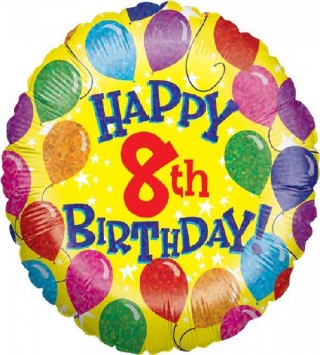 8th Yellow Birthday Balloons 18" Foil Balloon