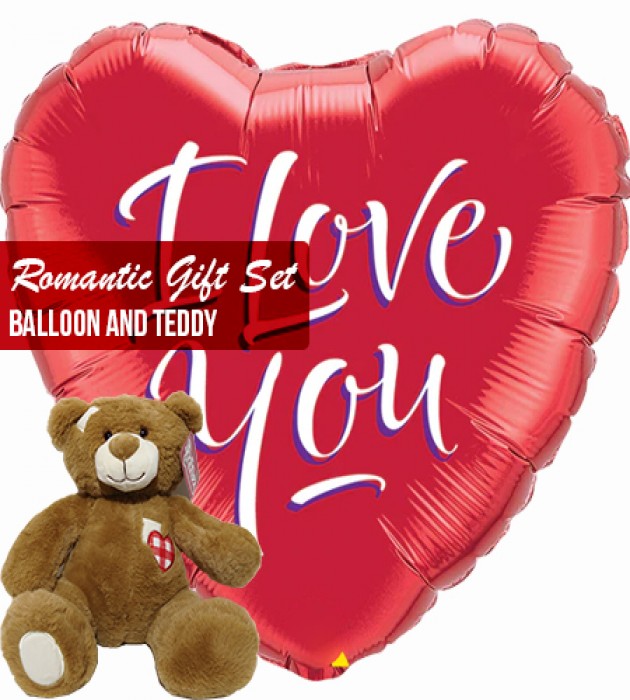Romantic gift set heart Balloons and Teddy 