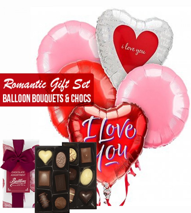 Romantic gift set 3 balloons bouquets and chocs