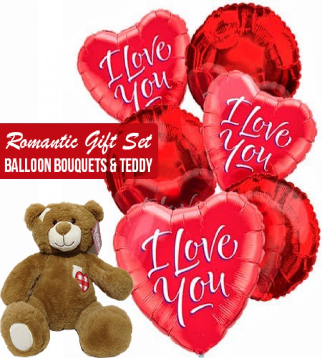 Romantic gift set balloons bouquets and teddy