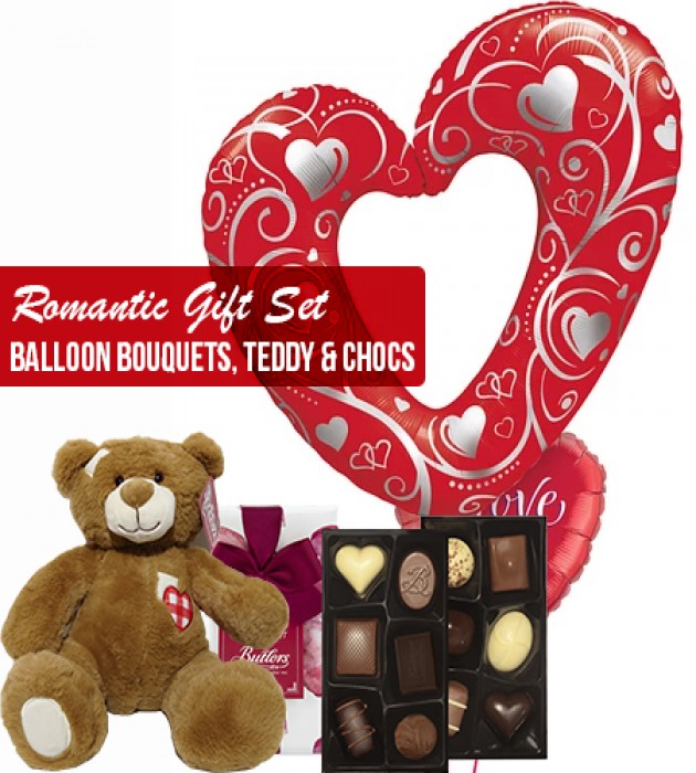 Romantic gift set combo balloons bouquets teddy and chocs