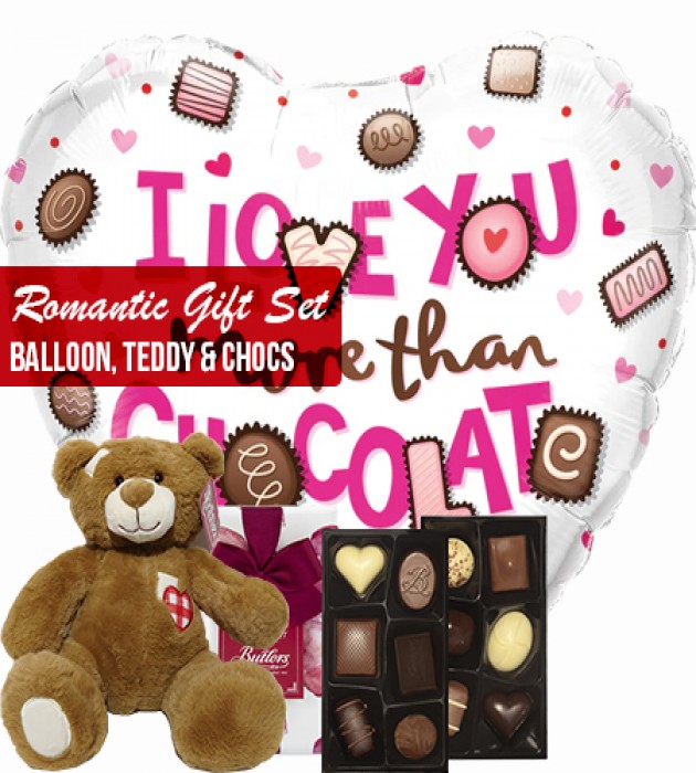 Romantic gift set big balloons teddy and chocs
