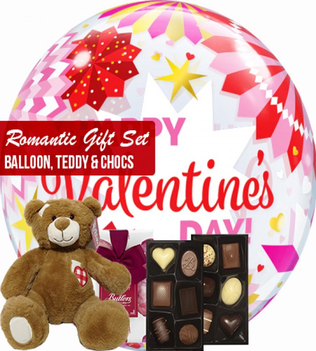 Romantic gift set  balloons  teddy and chocs