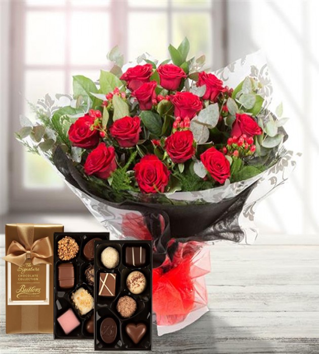 12 Red Roses & Butlers Chocolates