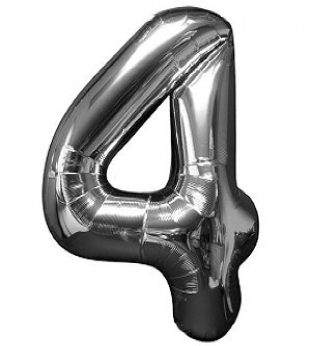 Number 4 Silver Large Shape Balloon