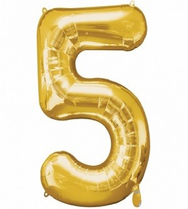 Number 5 Gold Large Shape Balloon