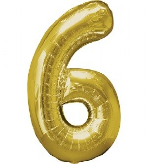 Number 6 Gold Large Shape Balloon