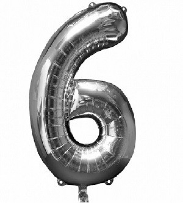 Number 6 Silver Large Shape Balloon