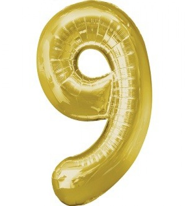 Number 9 Gold Large Shape Balloon
