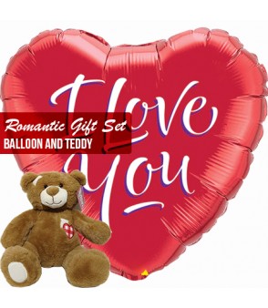 Romantic gift set heart Balloons and Teddy 