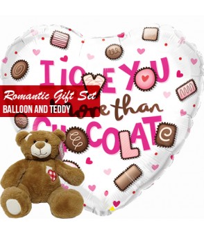 Romantic gift set heart balloons and teddy 