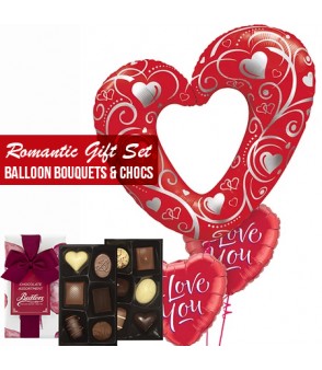 Romantic gift set big balloons bouquets and chocs