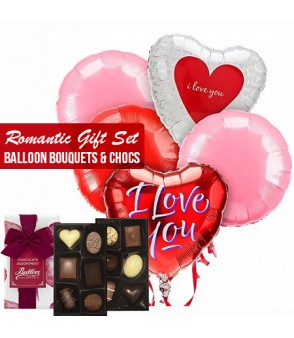 Romantic gift set 3 balloons bouquets and chocs