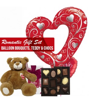 Romantic gift set combo balloons bouquets teddy and chocs