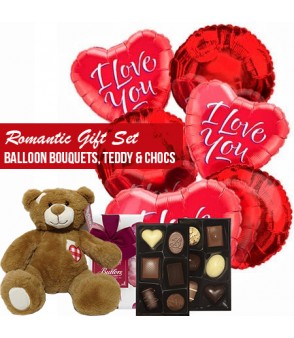 Romantic gift set balloons bouquets teddy and chocs