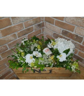 White Flower Crate With Wine